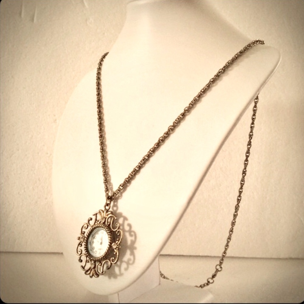 Gold Watch Pendant Necklace